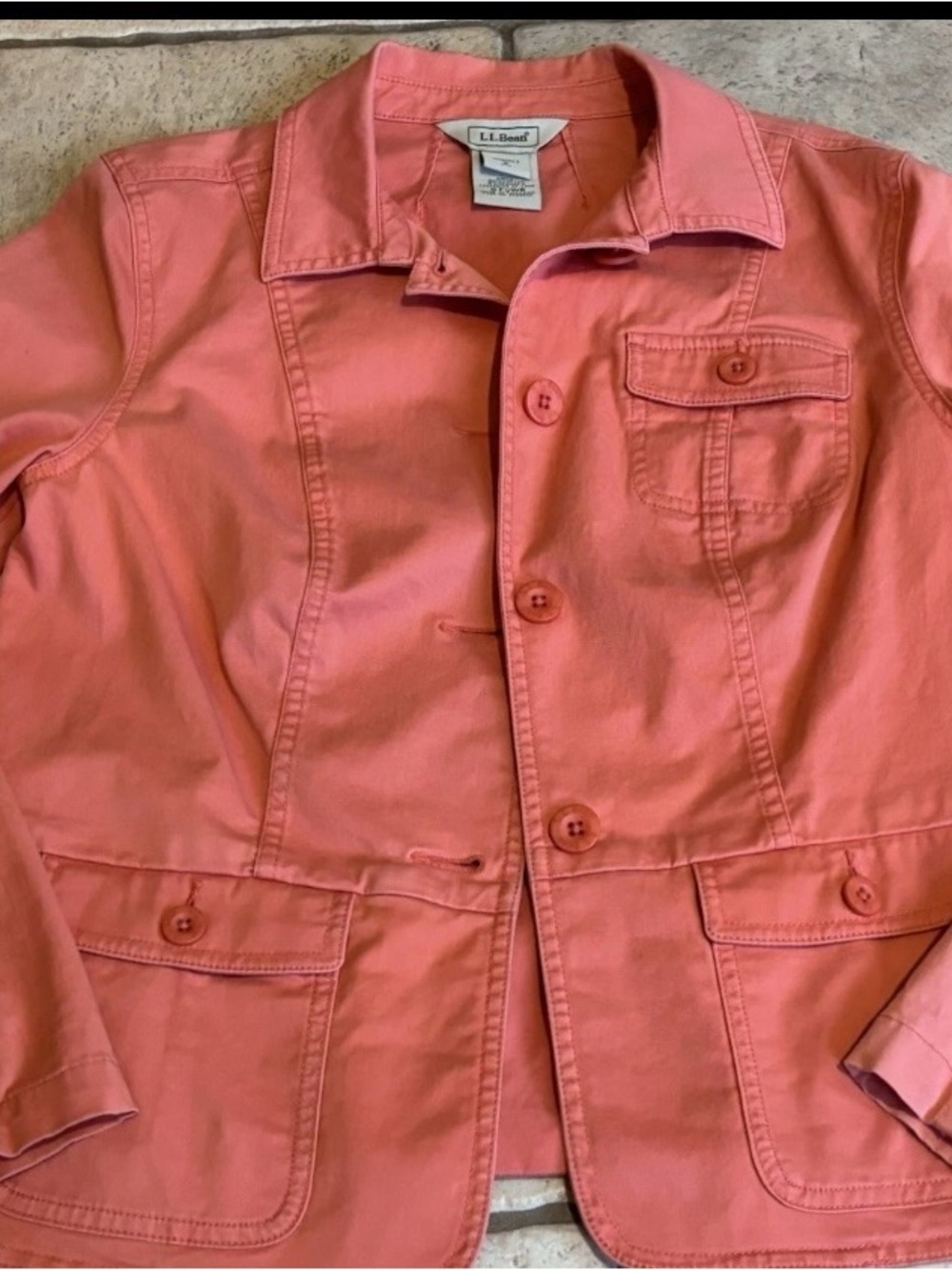 L. L. Bean Women’s Small Cotton Safari Jacket Utility Coral Button Up Coat